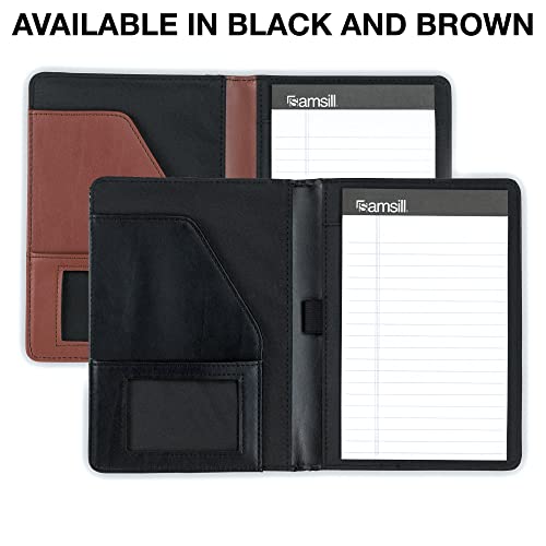 Samsill Contrast Stitch Leather Portfolio, Junior Size, 5 Inch X 8 Inch Writing Pad, Brown/Tan #TOP5