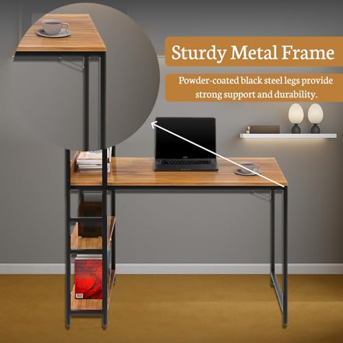 Image of Callas Computer Desk with Bookshelf - Modern Industrial Study Table with Storage Shelves for Home Office, Bedroom, or Study - Space-Saving Laptop Workstation Desk (ST-20-Walnut) (Walnut, ST-20)