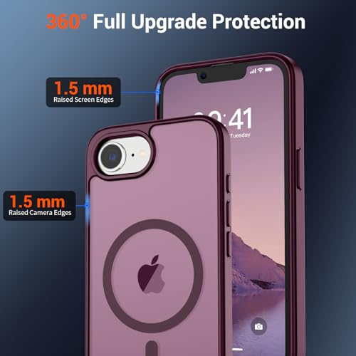 Image of SUPFINE Magnetic for iPhone 17e Case /iPhone 16e Case (Compatible with MagSafe)(Military Grade Drop Protection) Slim Translucent Matte Shockproof with Anti-Fingerprint Phone Case,Wine Red