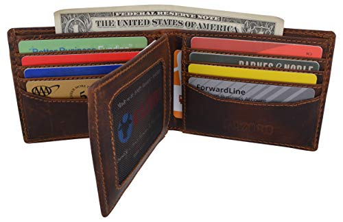 Mens RFID Blocking Crazy Horse Credit Card ID Bifold Wallet