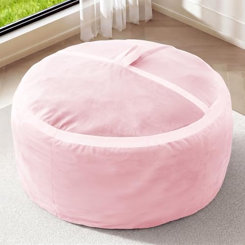 Image of 3FT Bean Bag Chair 3'Big Bean Bag Chairs with Adults, Large Beanbag Chair | Bean bags with Machine Washable Cover Dutch Velvet Fabric, Comfy Chairs for Living Room Bedroom Dorm, Pink