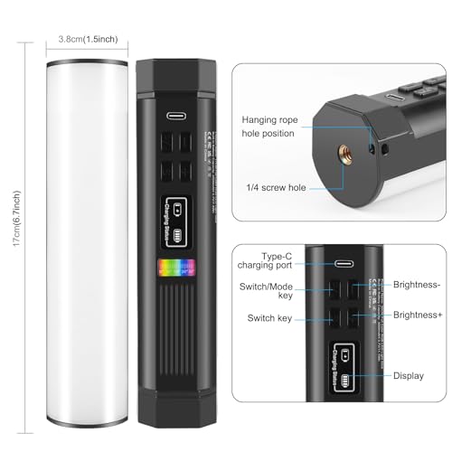 Image of PULUZ Photography Lighting, 360 Magnetic Handheld Light Wand with 2000mAh Rechargeable Battery, 2500-9000K Dimmable Tube Light for Camera, Studio Photography, TikTok, YouTube, Vlog (17cm /6.7 in)