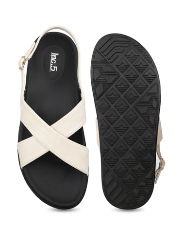 Image of Inc.5 Womens Cream Solid Open Toe Casual Flat Sandals Heeled