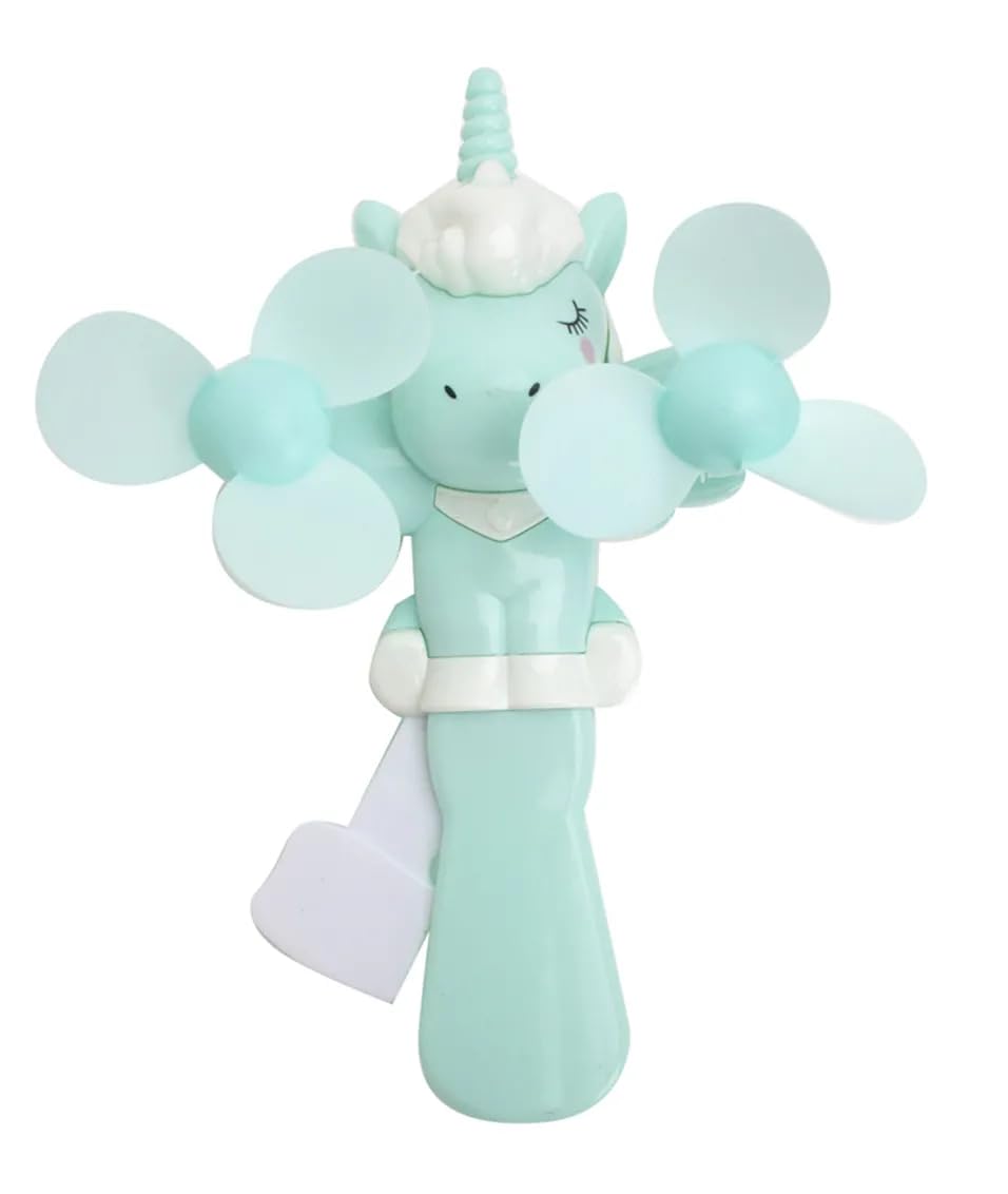 Double Headed Unicorn Hand Pressure Fan - Handheld Mini Kids Toy Plaything Cartoon Unicorn Fan for Children, Blue