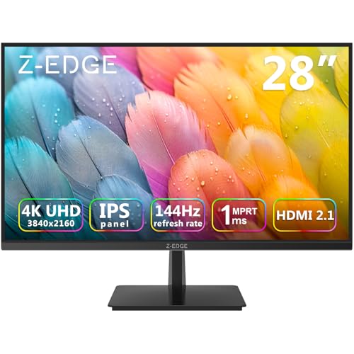 Z-Edge 28 Zoll 4K 144Hz Gaming Monitor UHD IPS Monitor 3840x2160 1ms MPRT, 300cd/m² Helligkeit, FreeSync, HDR10, DP 1.4 & HDMI 2.1, VESA Kompatibel, Schwarz