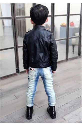Boys Girls Black Leather Jacket Motorcycle Faux Leather Coat3