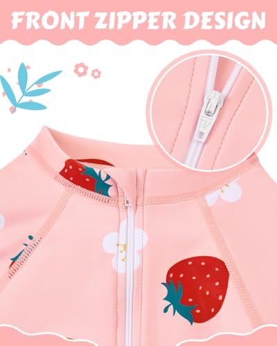 Image of Century Star UPF 50+ Girls Long Sleeve Swimsuit - Rash Guard Swimsuit Toddler Kids Teen One Piece Bathing Suit Zip 2-15Y