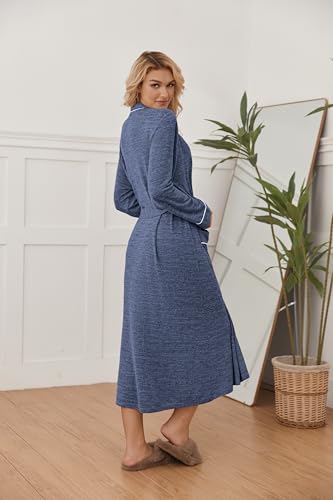Image of Ekouaer Womens Robe Long Bathrobe Lightweight Soft Knit Kimono Robes Ladies Casual Sleepwear S-3XL