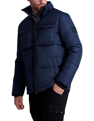 KARL LAGERFELD Men's Quilted Zip Out Hood Puffer Jacket2