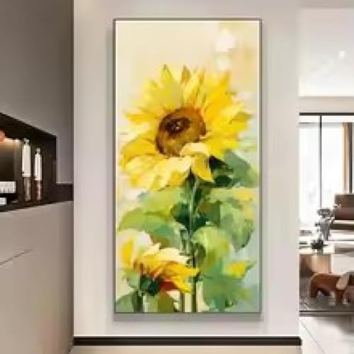 Impression sur toile abstraite moderne de tournesol géante 70x140cm pour décoration épurée