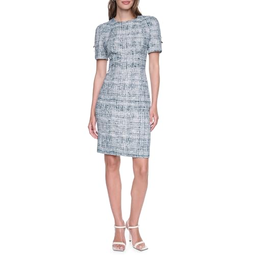 Image of DKNY Women's Short Tulip Sleeve Sheath Dress with Button Detail