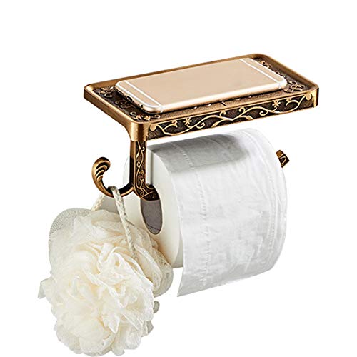 Hica Toilet Paper Towel Holder Wall Mounted Bathroom Paper Holder with Phone Shelf Bathroom Paper Holder Towel Rack Rustproof Bronze Metal(Bronze)