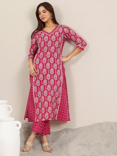Image of Libas Printed Cotton Straight Kurta with Trouser