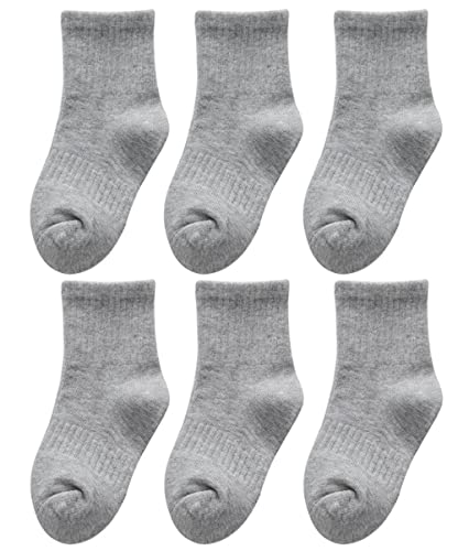 Little Boys Basic Cotton Crew Socks-Black White Grey Athletic Sport Ankle Socks Set 1-12Years