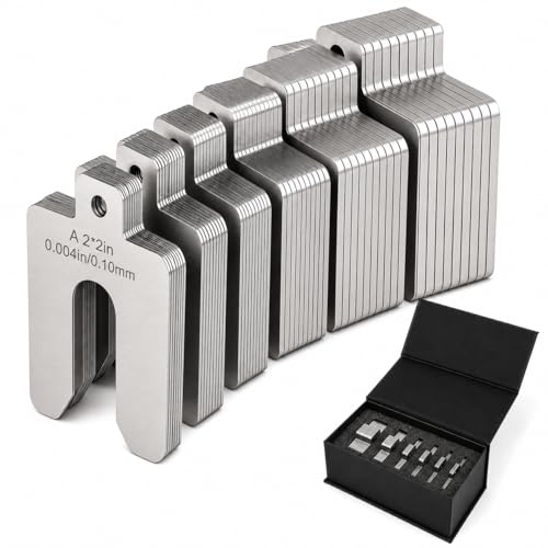 304 Stainless Steel Shim Kit 60 PCS 2 x 2 Slotted Shims Assortment 6 Thicknesses for Machine Leveling Motor Alignment & Equipment Adjustment Laser-Marked Sizes with Storage Case