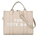 Youlity Damen Umhängetasche The Tote Bag PU Leder Tasche mit Reißverschluss Handtasche Crossbody Bag Groß Shopper Schultasche mit Abnehmbarer Gurt für Einkaufen Schule Arbeit Reisen (Aprikose)
