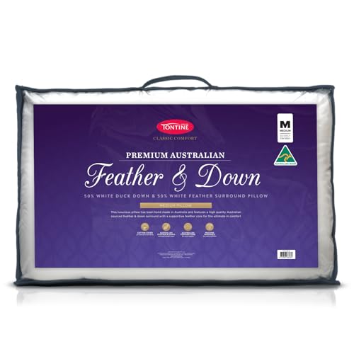 Tontine 50/50 Australian Made Feather and Down Surround Pillow – Breathable Natural Cotton Cover – Medium Height, Medium Softness and Medium Support – Machine Washable