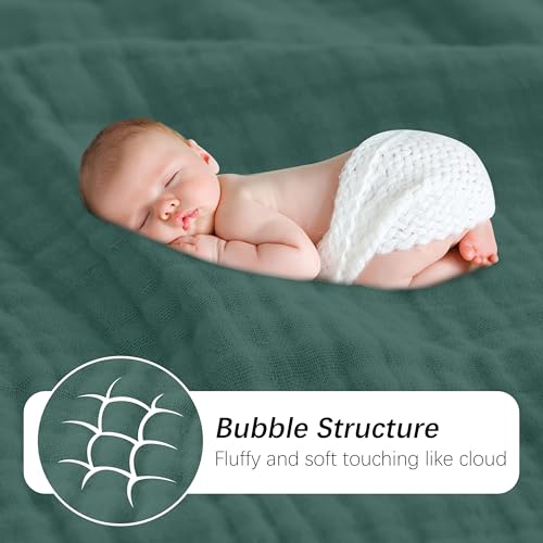 Image of SWEET DOLPHIN Muslin Baby Bath Towels Blanket - 2 Pack 100% Cotton Towel for Babies, Infants, Toddlers - 40x40Inch - Highly Absorbent, Deep Emerald