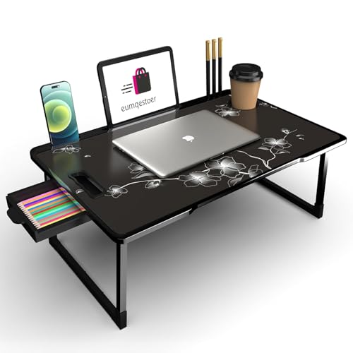 Image of SILBERTHAL Office Table for Home /Writing Desk for Office /Folding Table for School /Folding Study Table /Work from Home Multipurpose Table (BLACK FLOWER COTTED)