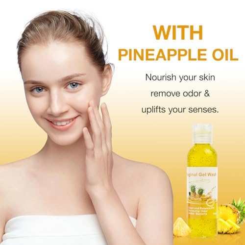 BASSI 2PCS Feminine Wash for Women pH Balance, All Natural Yoni Wash Body Wash Hygiene Vagina Wash Soap for Women Moisturizing Remove Odor Intimate Health, 5.07 Fl Oz, Pineapple Scent
