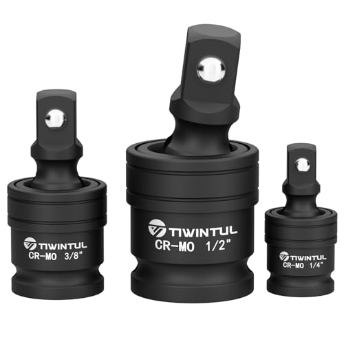 Image of Impact Universal Joint Set for Impact Wrench, 3-Piece 1 /2 inch 3 /8 inch 1 /4 inch Impact Swivel Socket Adapter, Cr-Mo Steel Impact Rated U Joint for Tight Engine Bay & Automotive Repair
