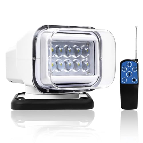 LuxBang Remote LED Search Lights for Trucks, Auto-Reset 360 Rotating Marine Spotlight for Boat, 6 Strong Magnets Built-in Go Spot Light for Truck (12V-24V White)