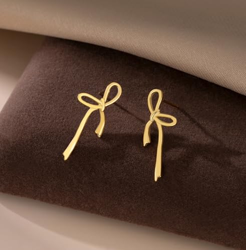 Image of Reffeer Solid 925 Sterling Silver Bow Stud Earrings Ribbon for Women Teen Girls Bowknot Stud Earrings Drops