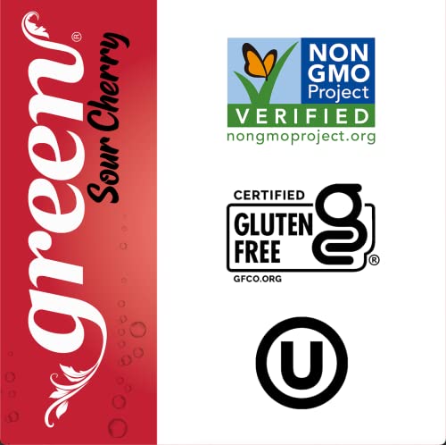 Green Sour Cherry- No added Sugar, 10% Real Sour Cherry Juice, 20 Calories per can, Naturally Sweetened with 100% Stevia Leaf Extract, Carbonated Soda, 12 Fl Oz each can - Pack of 12
