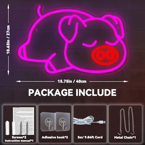 Image of Cute Pink Pig Neon Sign for Wall Decor, Neon Light for Bedroom LED Light Up Sign Creative Aesthetic Room Decor, USB Dimmable Backdrop Home Party Birthday Gift for Kids Boys Girls 15.7'' X 10.6''