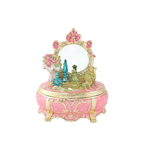 QIFU Elegant Pink Dressing Table Style Enamel Jewelry Trinket Box, Unique Gift for Family