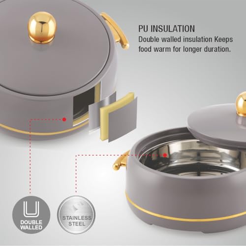 Image of Modware Atlantis Casserole 1500ml Elegant Design Premium Hot Pot, Retains Temperature for Hours, Insulated Inner Steel Casserole for Roti, Hot Box for Home, Chapati Box, Serving Bowl with Lid (Grey)