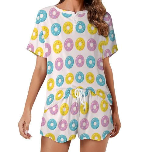 Pyjama femme manches courtes beignets colorés | Tenue de nuit d'été chic