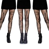 HcvGcm 3 Paar Netzstrumpfhose Schwarz, Strumpfhosen Damen Muster, Fischnetz Strumpfhose Für Goth Kleid, Cosplay Und Halloween, Elastische Netzstrümpfe Für Partys Und Musikfestivals