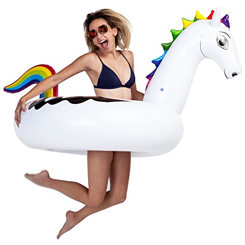 U.S. Pool Supply Giant 5 Foot Inflatable Rainbow Pegasus Pool Ring Tube Float - Fun Kids Swim Party Toy - Summer Lounge Raft