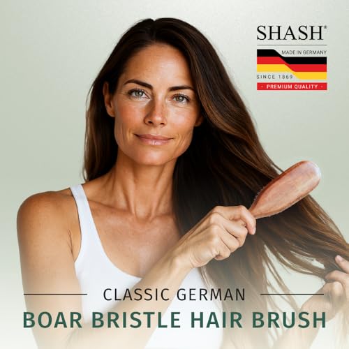 SHASH Classic German First Cut 100% Boar Bristle Hair Brush Since 1869 - Conditions Hair, Improves Texture, Exfoliates Scalp, Fine to Normal not for Coarse hair!