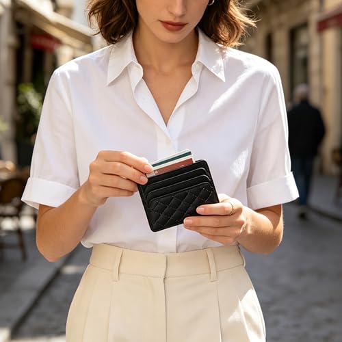 Image of DORIS&JACKY Lambskin Leather Card Holder Slim Thin Quilted Card Case Wallet