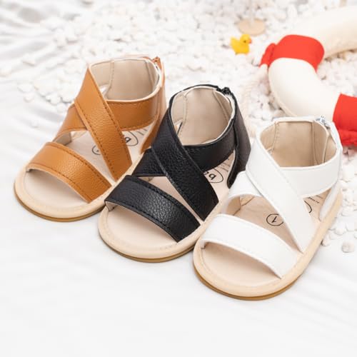 Image of Meckior Baby Toddler Infant Girls PU Leather Soft Open Toe Summer Sandals Flower Princess Flat Shoes