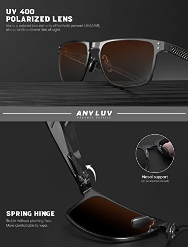 Image of ANYLUV Polarized Sunglasses for Men Rectangular Classic Al-Mg Metal Frame Sun Glasses Mens Sunglasses with UV Protection
