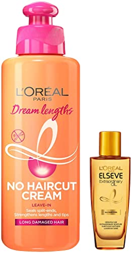 Image of L'Oreal Paris Dream Lengths No Haircut Cream Leave-In Conditioner, 200ml & L'Oreal Paris Elseve Extraordinary Oil, 30 ml
