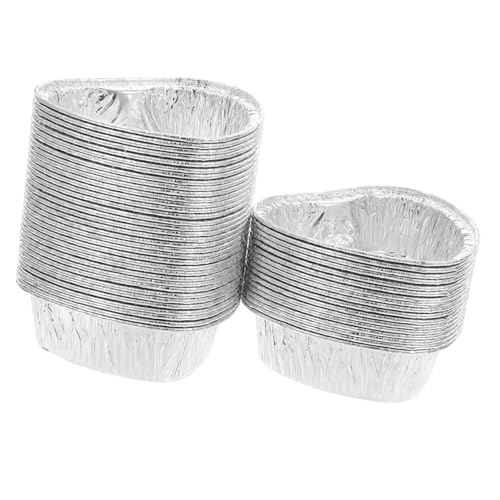 HOLIDYOYO 50個 ハート型使い捨てアルミホイルカップ 耐熱耐油ミニタルト型 お菓子作り 焼き菓子 エッグタルト用ベーキングカップ 持ち運び便