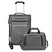 COOLIFE Koffer Trolley Koffer Reisekoffer von 4 Rollen Stoffkoffer Handgepäck TSA-Schloss Der Koffer Enthält 1 Große Umhängetasche (Handgepäck-Set 2tlg, Grau)