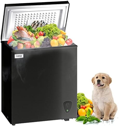 Chest Freezer WANAI 3.5 Cubic Deep Freezer with Top Open Door and Removable Storage Basket, 7 Gears Temperature Control, Energy Saving, Ideal for Office Dorm or Apartment (Black)