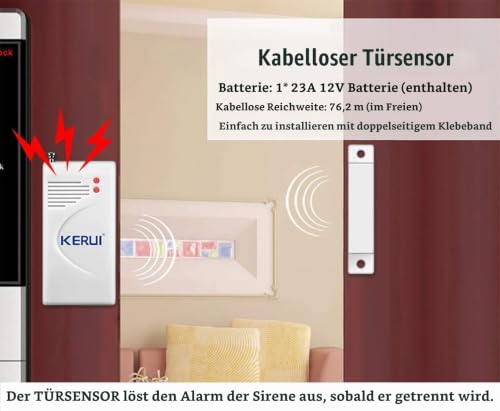 KERUI Drahtloses Hausalarmsystem Einbruchmeldeanlage Kit mit 115dB Alarm Arbeit mit Garage, Haus...