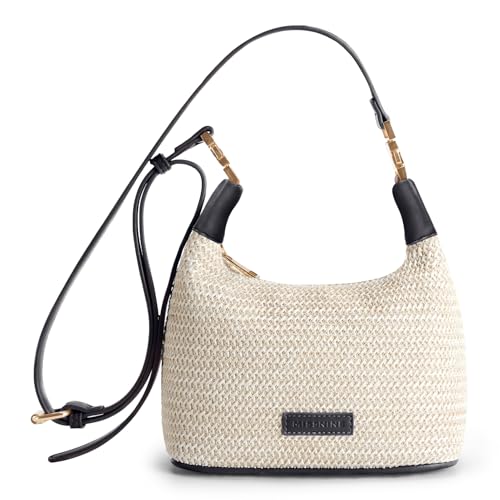 Missnine Bolsa feminina pequena de palha para o verão, bolsas de tecido ráfia, alça superior, bolsa de mão, Preto, Small, Z-satchel-black