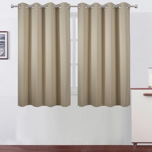 Image of LEMOMO Blackout Curtains 66 x 54 Inch Long Beige Curtains Set of 2 Panels Room Darkening Curtains for Bedroom and Living Room