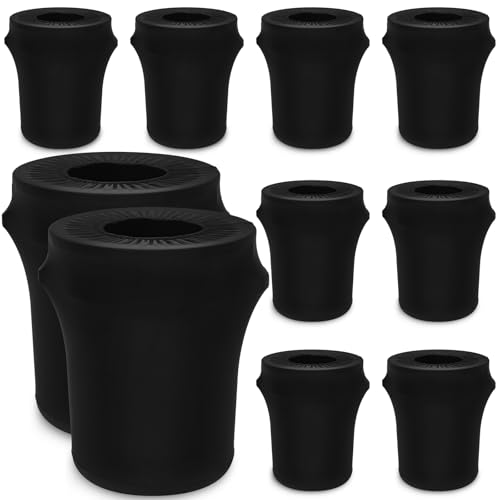 Image of Tanlade 10 Pcs 44 Gallon Stretch Trash Can Spandex Cover Outdoor Waste Garbage Can Spandex Covers for Indoor Kitchen Outdoor Round Waste Container Bin, Without Trash Bin (Black)