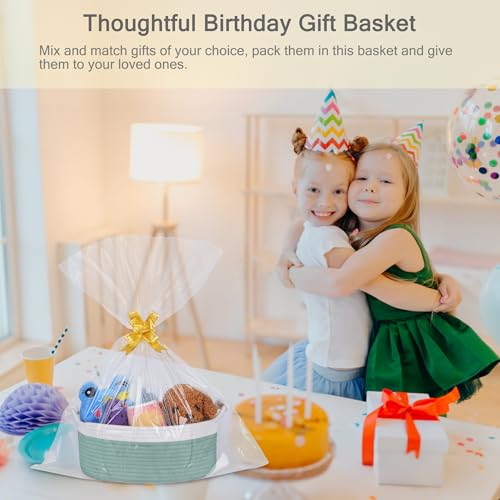 Image of Small Empty Gift Basket with Bag & Ribbons, White & Light Green