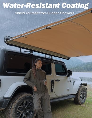 JOYTUTUS Vehicle Awning 4.6'x6.6' Roof Rack Pull-Out Sun Shade UV50+, Weatherproof 4x4 Side Awning for Camping, Car Sunshade with Adjustable Hardware, Quick Set-up, SUV/Truck/Van/Jeep