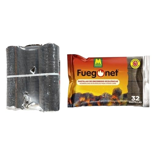 Pack Briquetas de encina 5 Troncos (6.5kg Aprox.) + Pastillas de Encendido ecológicas 32 uds. Ideal para chimeneas y Estufas. 100% Natural.