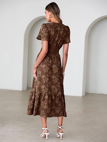 Image of Simplee Womens Summer Boho Maxi Dress Semi Formal Wedding Guest Short Sleeve V Neck Empire Waist Floral Long Dresses
